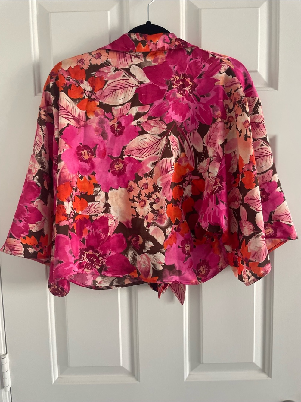 Pleione Hot Pink Floral Tie-Front Blouse - Picture 4 of 4